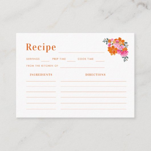 Roze Sinaasappel Bloemen Deel het Recept Vrijgezel Informatiekaartje (Voorkant)