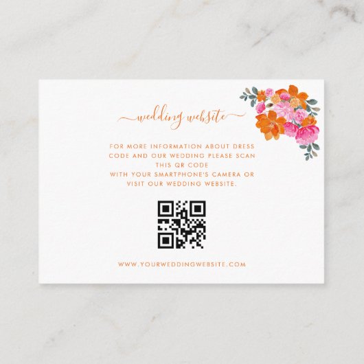 Roze & Sinaasappel Bloemen Gastenkleding QR Code Informatiekaartje (Achterkant)