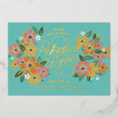 Roze Sinaasappel Bloemen Hand-Lettered repetitie D Folie Uitnodiging (Voorkant)