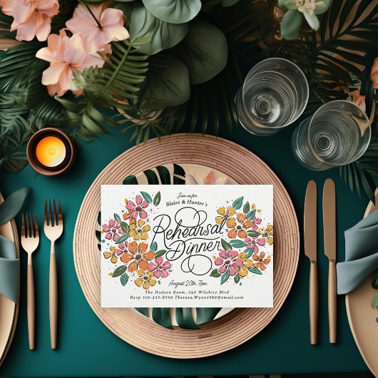 Roze Sinaasappel Bloemen Hand-Lettered repetitie D Kaart