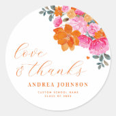 Roze & Sinaasappel Bloemen Liefde & Bedankt Afstud Ronde Sticker (Voorkant)