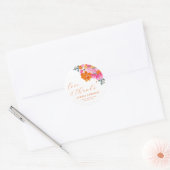 Roze & Sinaasappel Bloemen Liefde & Bedankt Afstud Ronde Sticker (Envelop)