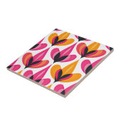 Roze & Sinaasappel Bloemen Mid Century Modern RETR Tegeltje (Zijkant)