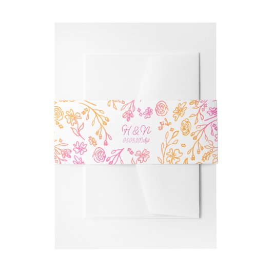 Roze Sinaasappel Bloemen Monogrammed Datum Bruilof Uitnodigingen Wikkel (Voorkant Voorbeeld)