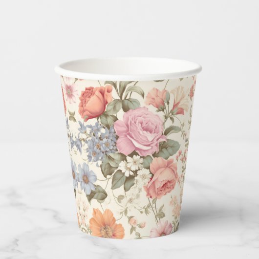 Roze Sinaasappel Bloemen Papier Cups Papieren Bekers (Voorkant)