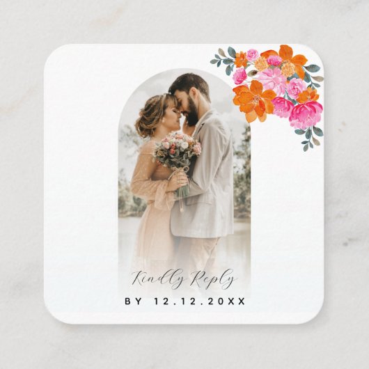 Roze Sinaasappel Bloemen QR Code Online Bruiloft R Informatiekaartje (Achterkant)