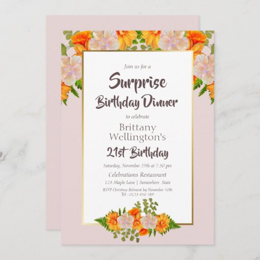 Roze Sinaasappel Bloemen Verrassing 21ste Verjaard Kaart (Voorkant / Achterkant)