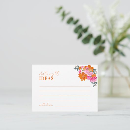 Roze Sinaasappel Bloemen Vrijgezellenfeest Datum N Informatiekaartje (Staand voorkant)