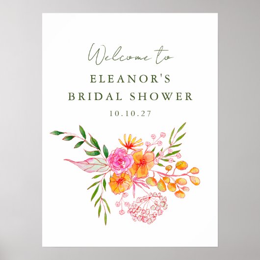 Roze Sinaasappel Bloemen Vrijgezellenfeest Welkoms Poster (Voorkant)