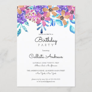 Roze Sinaasappel Bloemen Waterverf Meisje Verjaard Kaart