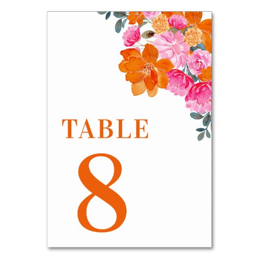 Roze & Sinaasappel Bloemen Zomer Bloom Tafel 8 Bru Kaart (Achterkant)