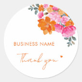 Roze Sinaasappel bloemenhart klein bedrijf dank u Ronde Sticker (Voorkant)