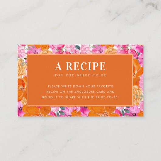 Roze Sinaasappel Bloemenrecept Aanvraag Vrijgezell Informatiekaartje (Voorkant)