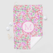 Roze Sinaasappel Bloemige Preppy Aangepaste Initië Golfhanddoek (Insitu)