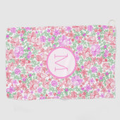 Roze Sinaasappel Bloemige Preppy Aangepaste Initië Golfhanddoek (Horizontaal)