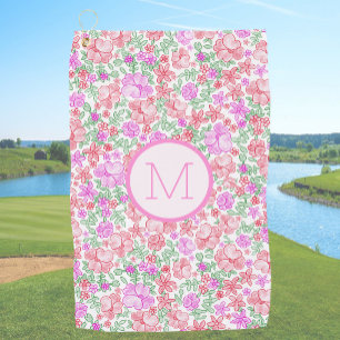 Roze Sinaasappel Bloemige Preppy Aangepaste Initië Golfhanddoek