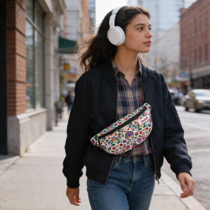 roze Sinaasappel bloemmotief huisje Heuptasje