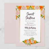 Roze Sinaasappel Bloemzoet 16 Verjaardagsfeest Kaart (Voorkant / Achterkant)