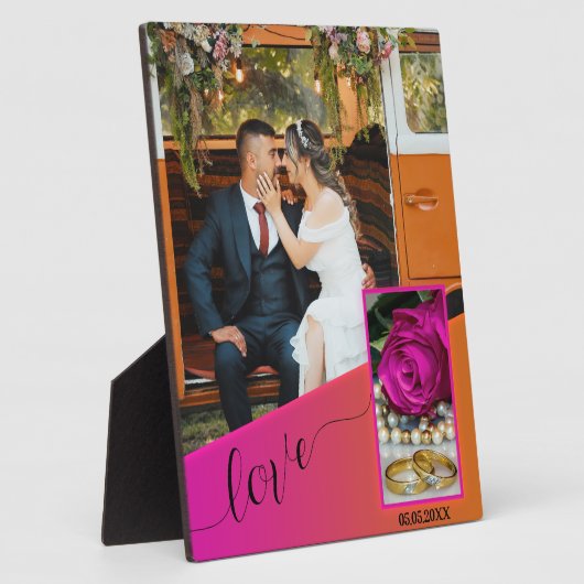 Roze Sinaasappel Boho Hippie bruiloft foto plaque Fotoplaat (Zijkant)