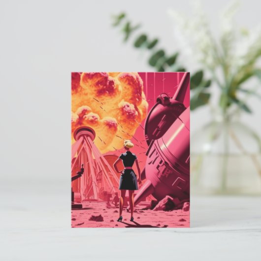 Roze Sinaasappel bommen rook  cartoon Briefkaart (Staand voorkant)