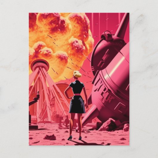 Roze Sinaasappel bommen rook  cartoon Briefkaart (Voorkant)