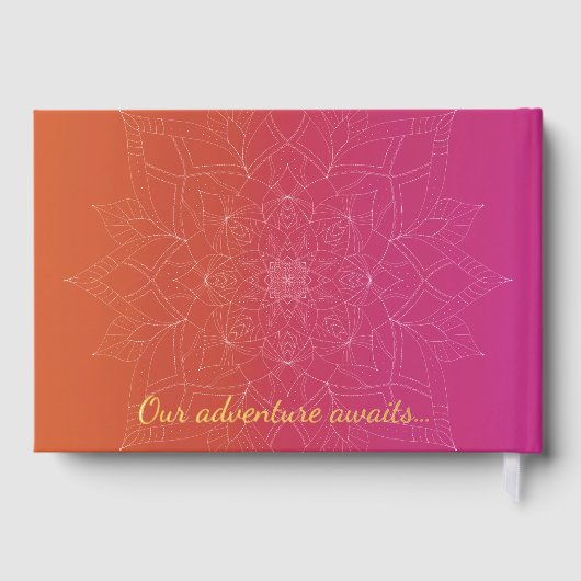 Roze & Sinaasappel Bright Ombre Mandala bruiloft Gastenboek (Achterkant)