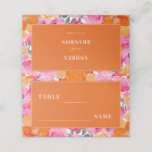 Roze & Sinaasappel Bright Summer Garden Trouwtafel Plaatskaartje (Buitenkant ongevouwen)