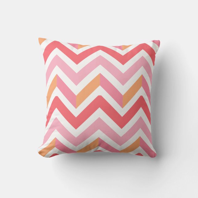 Roze Sinaasappel Chevron Geometrisch Modern Summer Kussen (Voorkant)