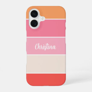roze sinaasappel Custom Summer Color Block Stripes iPhone 16 Hoesje