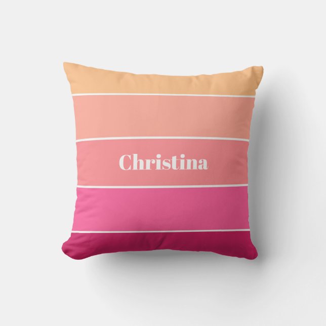 Roze Sinaasappel Custom Summer Color Block Stripes Kussen (Voorkant)