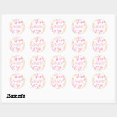 Roze Sinaasappel Eenvoudig Bloemenschrift Monogram Ronde Sticker (Vel)