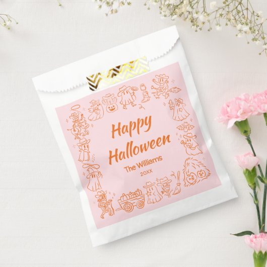 Roze Sinaasappel Eigenzinnige Hand getrokken Doodl Bedankzakje (Gezegeld)