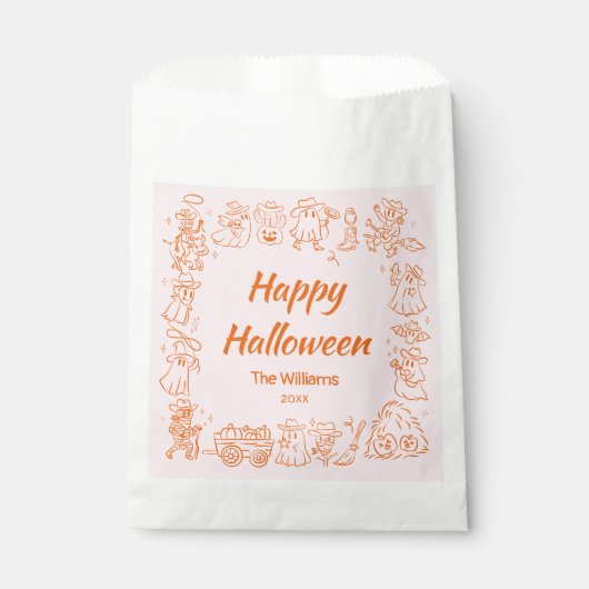 Roze Sinaasappel Eigenzinnige Hand getrokken Doodl Bedankzakje (Voorkant)