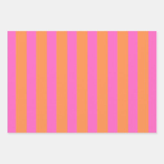 Roze, Sinaasappel en Blauwe Geometrische Strepen Inpakpapier Vel (Voorkant 2)