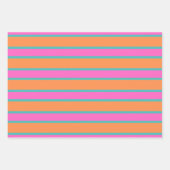 Roze, Sinaasappel en Blauwe Geometrische Strepen Inpakpapier Vel (Voorkant)