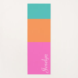 Roze, Sinaasappel en blauwe strepen met naam minim Yogamat