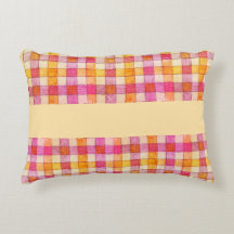 Roze sinaasappel en crème gingham accentkussen