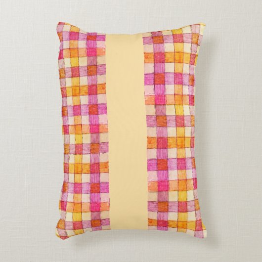 Roze sinaasappel en crème gingham accentkussen accent kussen (Voorkant(Verticaal))