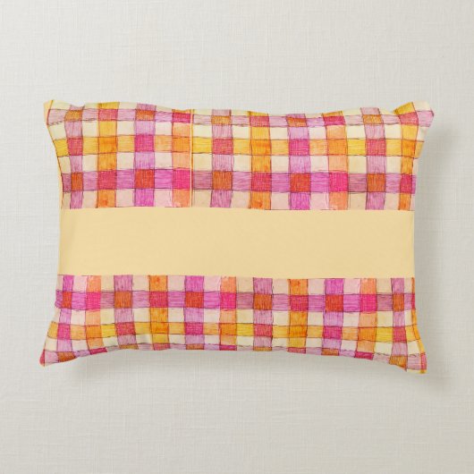 Roze sinaasappel en crème gingham accentkussen accent kussen (Achterkant)