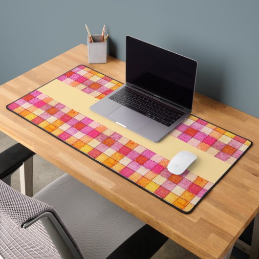 Roze sinaasappel en crème gingham bureau mat (Kantoor 2)
