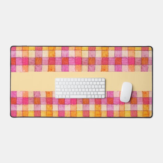 Roze sinaasappel en crème gingham bureau mat (Keyboard & Muis)