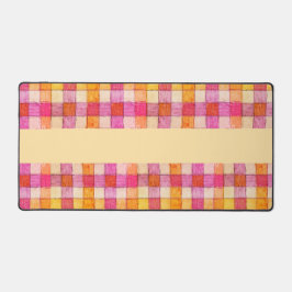 Roze sinaasappel en crème gingham bureau mat