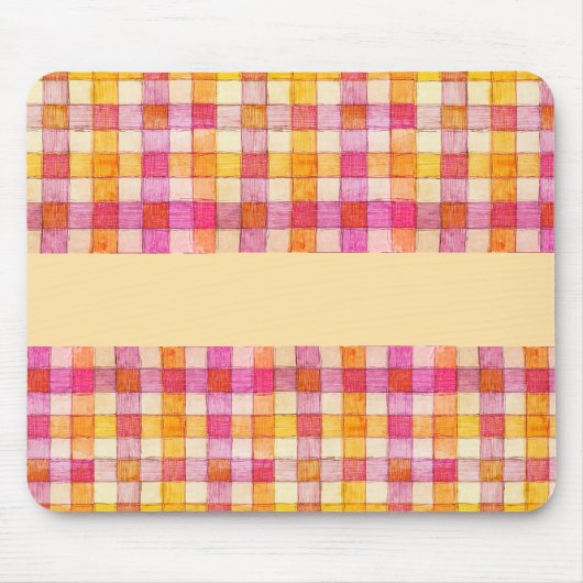 Roze sinaasappel en crème gingham muismat (Voorkant)