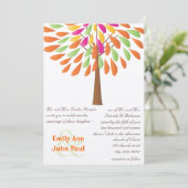 Roze Sinaasappel en Groen Modern Flower Wedding Kaart (Staand voorkant)