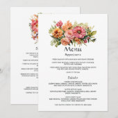 Roze, Sinaasappel en groene bloemenbruiloft Menu (Voorkant / Achterkant)