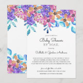 Roze Sinaasappel Floral Waterverf Baby shower per  Kaart (Voorkant / Achterkant)