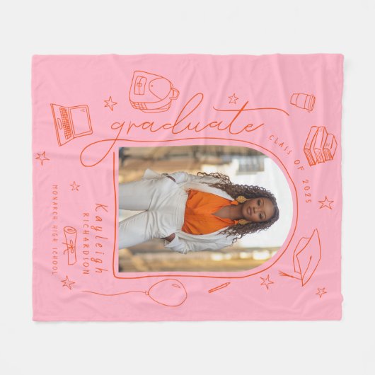 Roze Sinaasappel Foto Afstuderen Fleece Deken (Voorkant (Horizontaal))