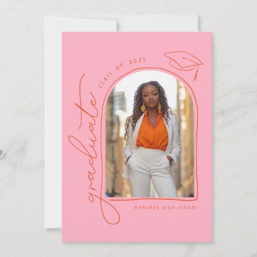 Roze Sinaasappel Foto Hand getrokken Afstudeerder  Aankondiging (Achterkant)