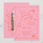 Roze Sinaasappel Foto Hand getrokken Afstudeerder Aankondiging (Voorkant / Achterkant)