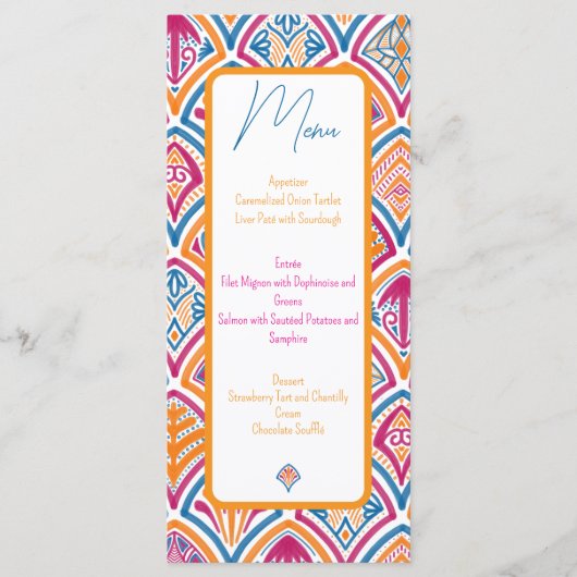 Roze Sinaasappel Geel Blauwgroen Decoratieve Fan W Menu (Voorkant)